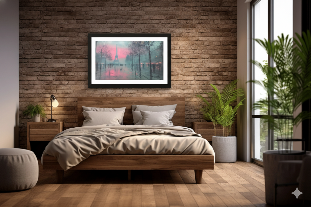 Designer measuring wall space for large framed art above sofa